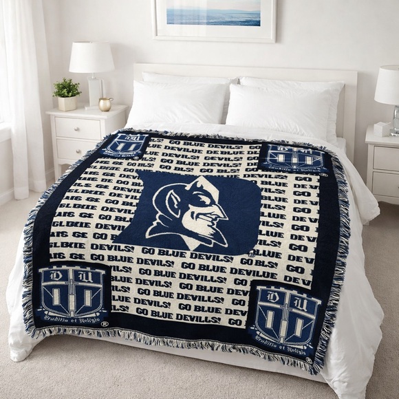 Country Weavers Vintage Duke Blue Devils Cotton Fringe Logo Blanket